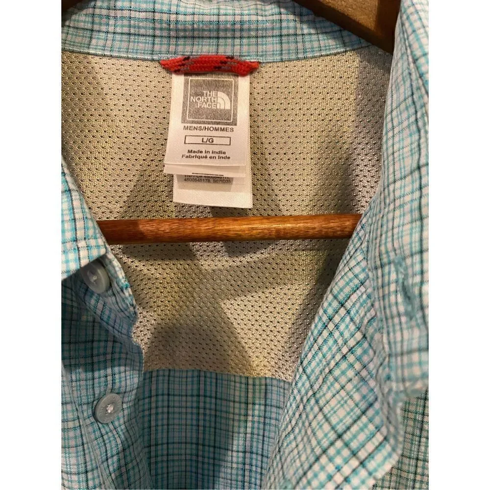 The North Face Mens Large Short Sleeve Plaid Shirt Blue Casual Outdoors Hiking